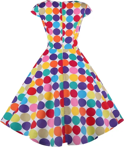 Miniatura 6 de PUKAVT - Vestido de cóctel para mujer, diseño con manga casquillo, vestido de fiesta de estilo retro acampanado de los años 1950, con bolsillos