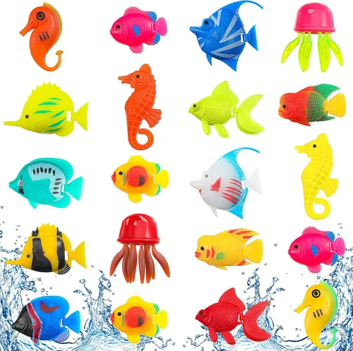 Weewooday - 20 piezas de peces artificiales en movimiento, flotantes, realistas, para acuario, decoración de acuario (medusas y caballitos de mar)