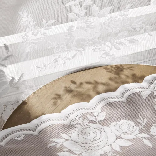 Miniatura 7 de SEEKRIGHT 2 paneles de cortinas traslúcidas de encaje de 96 pulgadas de largo, cortinas florales victorianas blancas para sala de estar, dormitorio