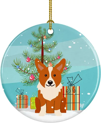 Miniatura 90 de Caroline's Treasures Adorno de cerámica para árbol de Navidad, Laika Spitz de Siberia Occidental, decoración colgante para árbol de Navidad