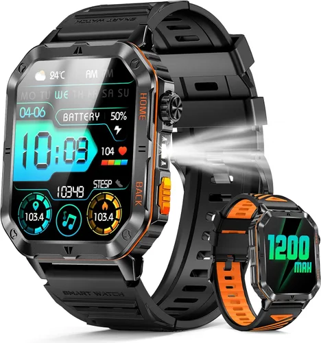 Military Smart Watches for Men, 2.01" HD Screen, 30-Day Battery, 5ATM Waterproof, LED Flashlight, Heart Rate & Sleep Monitor, 110+ Sports Modes, 2