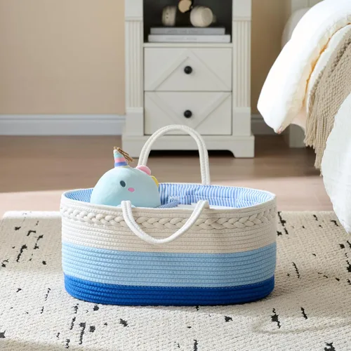 Miniatura 4 de luxury little Organizador de pañales, cesta grande de cuerda de algodón para bebé, organizador de cambiador para almacenamiento de pañales de bebé