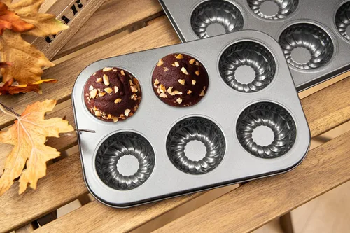 Miniatura 5 de Yomvzake Mini molde para tartas, 6 cavidades de tubo acanalado para tartas, molde para brownie, molde redondo pequeño para tartas para tartas