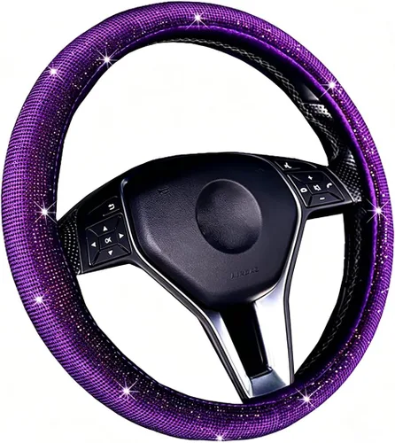 Miniatura 7 de Bling Bling - Funda para volante con diamantes de imitación brillantes para niñas, ajuste universal de 14.5 pulgadas, C-beige