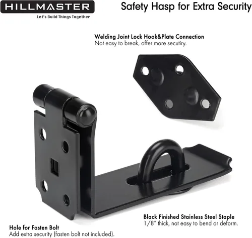 Miniatura 3 de HILLMASTER Cerrojo de puerta de 90 grados, 7-3/4 pulgadas extra grueso de acero de servicio pesado, cerradura de puerta de seguridad, cierre
