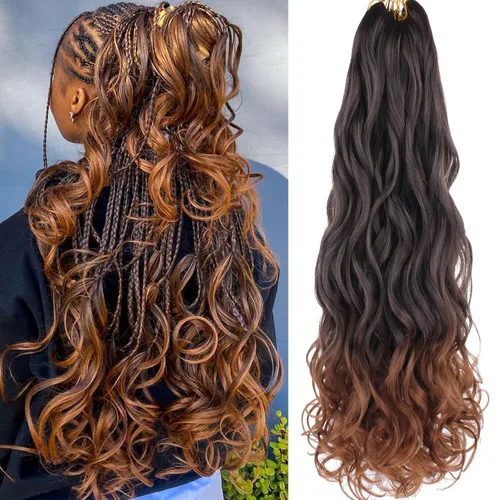 Miniatura 30 de COOKOO 9 paquetes de cabello rizado francés trenzado de 18 pulgadas, suave y flexible, cabello trenzado de alta calidad, rizos franceses, extensión