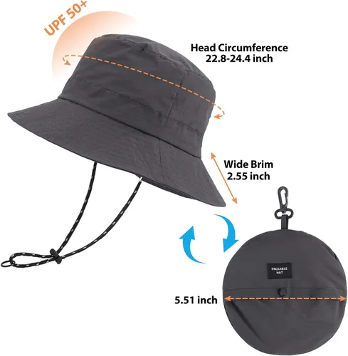 Miniatura 3 de Sombrero de sol para hombres y mujeres, ala ancha, UPF 50+, sombrero de pesca y pescador, impermeable, plegable, sombrero de sol para playa, Gris