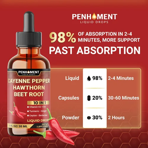 Miniatura 7 de 10 en 1 3000 mg de pimienta de cayena espino baya vitamina D3 K2 raíz de remolacha jengibre gotas líquidas y más – Apoyo a la digestión – 1 onza