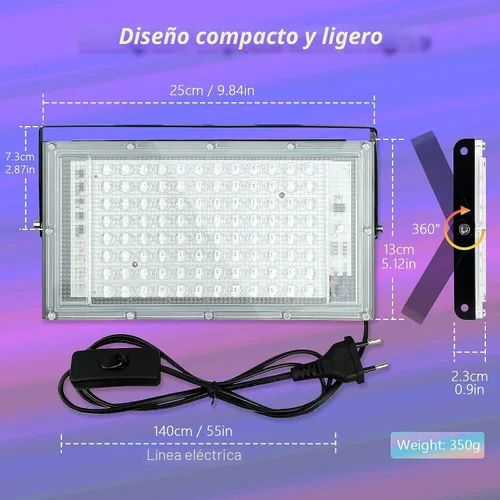 Miniatura 7 de Glostars Luz LED negra UV de 100 W, potente foco UV, IP66, lámpara de 395 nm para Navidad, fiesta de Halloween (2 paquetes)