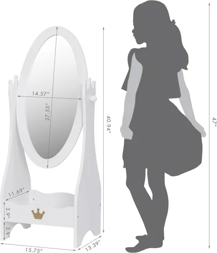 Miniatura 7 de UTEX - Espejo de cuerpo entero para niños, espejo de vestir independiente con vista ajustable, espejo de madera con almacenamiento para niños de 3 a