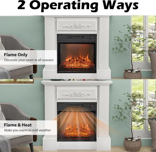 Miniatura 9 de Tangkula Chimenea Eléctrica Empotrable de 23 Pulgadas, Chimenea Empotrada con 3 Efectos de Llama LED Realistas, Control Remoto, Temporizador de 30