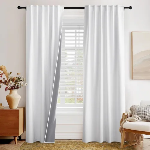 Miniatura 31 de PONY DANCE Cortinas de lino 100% opacas de 63 pulgadas de largo para dormitorio, sala de estar, oscurecimiento completo, bolsillo para barra