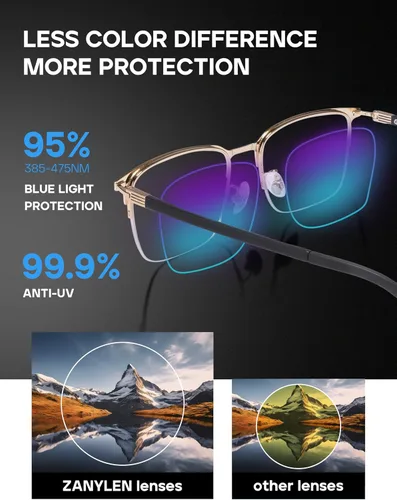 Miniatura 4 de ZanyLen Blue Light Blocking Glasses Men Computer Gaming Glasses Rectangle Metal Semi-rimless Frame