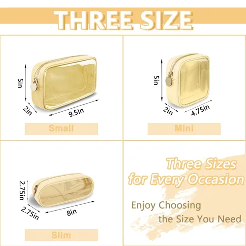 Miniatura 3 de UIXIZQ Bolsa de maquillaje pequeña transparente con cremallera, bolsa de viaje para cosméticos de nailon y PVC estilo preppy aprobada por la TSA