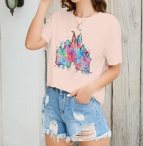 Miniatura 3 de Camiseta mágica para mujer, camiseta de reino mágico con estampado de castillo, camiseta familiar de manga corta, tops casuales de verano