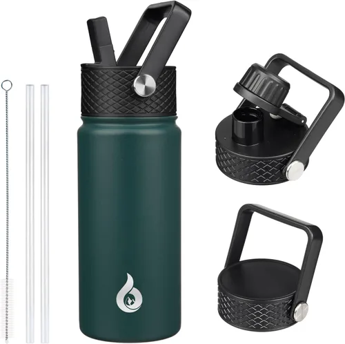 BJPKPK Botellas de Agua Aisladas con Tapa de Pajita, Botella de Agua de Acero Inoxidable de 18oz, Termo Frío Caliente con 3 Tapas, Vaso de Viaje a
