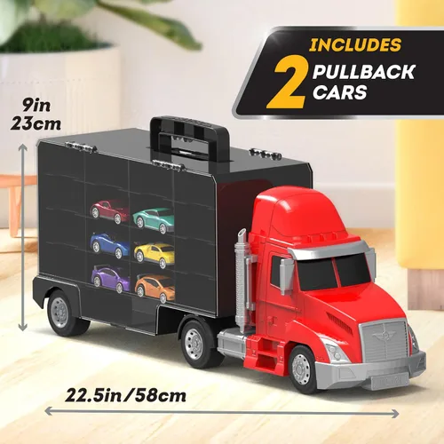 Miniatura 3 de Driven by Battat Camión transportador de juguetes grande para niños con 2 autos de tracción - Camión de transporte de juguetes y vehículo de juego