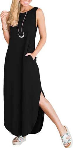 Miniatura 5 de ANRABESS - Vestido largo, informal y holgado para mujer, sin mangas, con bolsillos y abertura, para playa