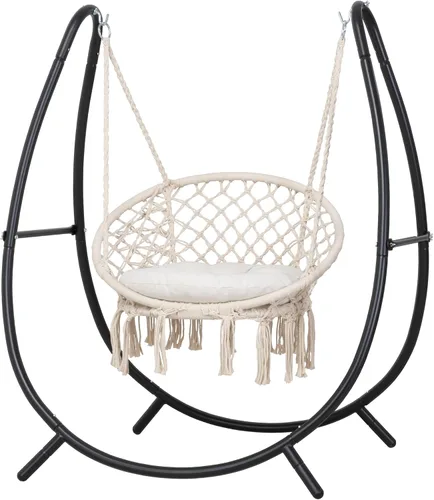 Miniatura 8 de ANOW Silla Columpio con Soporte Incluido, Silla Colgante para Exterior con Soporte y Cojín de Asiento Desmontable, Peso Máximo 400 Libras, Gris Gris