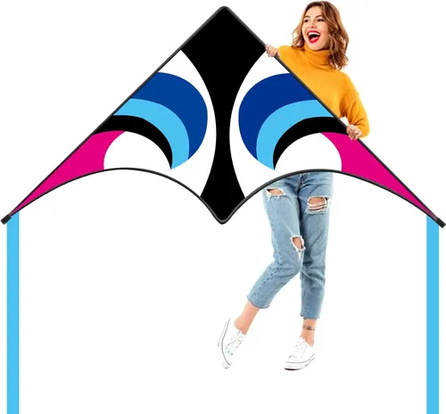 Delta Kite para niños y adultos, fácil de volar, cometa de playa grande de una sola línea con mango de cuerda de 300 pies incluido, perfecta para