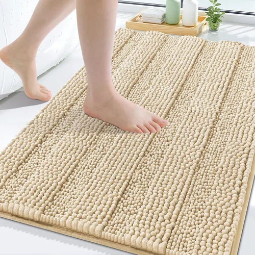 Miniatura 10 de Grandaily Alfombras de baño de felpilla a rayas de 24 x 16 pulgadas, extra gruesas y suaves, absorbentes, parte trasera de goma, alfombra de ducha