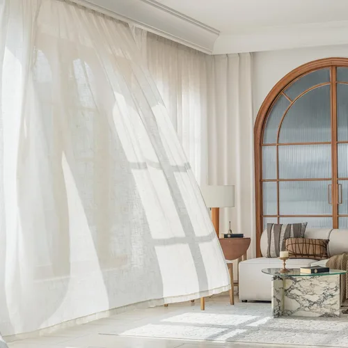 Miniatura 7 de FMFUNCTEX - Cortinas semitransparentes de lino de 114 cm de largo para dormitorio y sala de estar, paneles beige de lino texturizado para ventana