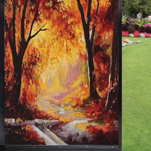 Miniatura 27 de Película de vidrio esmerilado de pino para ventana, bosque de coníferas silvestres en la mañana, siluetas de árbol de niebla para decoración