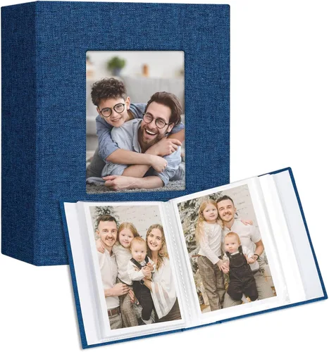 Miniatura 12 de Vienrose Álbum de fotos pequeño de 4 x 6 pulgadas, paquete de 2 mini libros de fotos con cubierta de lino, 26 páginas con capacidad para 52 Azul