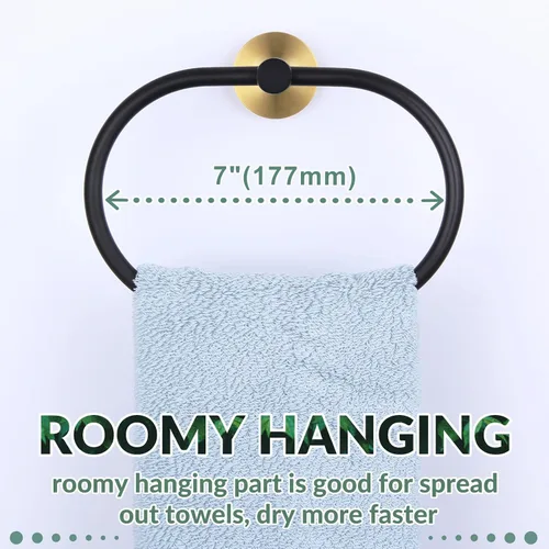 Miniatura 8 de APLusee Anillo de toalla de mano de oro negro, tenedor de toalla de mano de acero inoxidable para baño montado en la pared