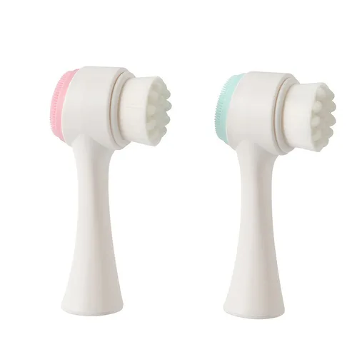 Miniatura 8 de Cepillos faciales de doble cara, cepillo de lavado facial vertical de silicona 3D, cepillo de limpieza facial 2 en 1, cepillo manual de doble acción