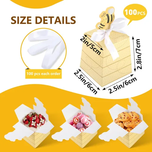 Miniatura 2 de Cyblinia 100 cajas de dulces de abeja, cajas de regalo de colmena, cajas de regalo de abejas con cintas para decoraciones de fiesta de cumpleaños