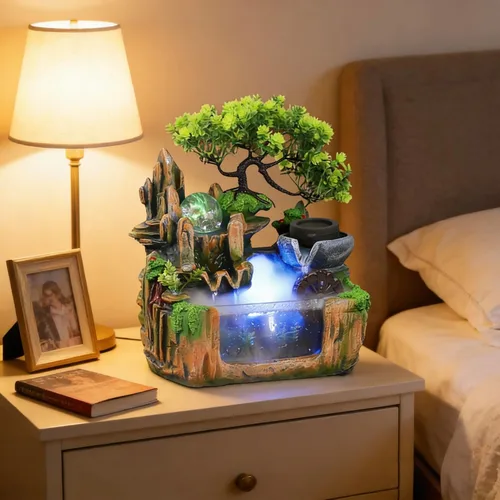 Miniatura 9 de 11.81 pulgadas Fuente de rocalla de mesa para interiores, cascada de bonsái, mini fuente de agua de rocalla con bomba automática y luz LED