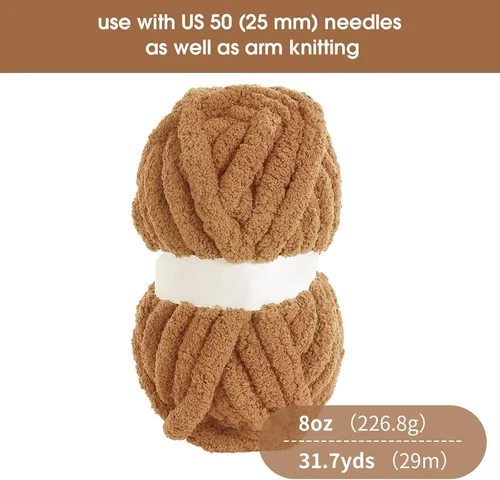 Miniatura 2 de HOMBYS Hilo de chenilla grueso de café para crochet, hilo grueso y esponjoso para tejer, hilo súper grueso y voluminoso para manta de punto a mano