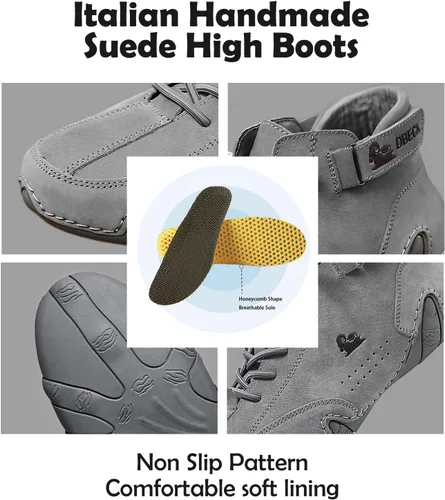Miniatura 21 de JishinGal Botas Chukka de ante para hombre, ligeras, descalzas, para caminar, al aire libre, informales, italianas, hechas a mano, de caña alta, sin