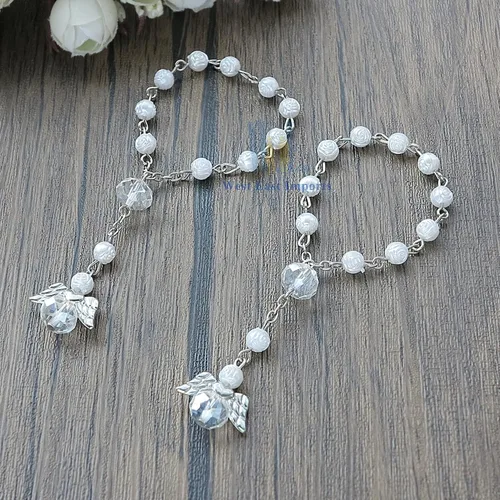Miniatura 5 de Recuerditos de bautismo, 12 unidades, mini rosarios de ángel, bautizo, primera comunión, recuerditos, bautizo, regalo para invitados con bolsas