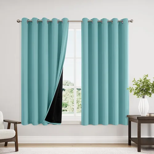 Miniatura 47 de ChrisDowa - Cortinas 100% opacas, para dormitorio, con forro negro, 2 capas gruesas, aislamiento térmico y ojales, 63 pulgadas de largo, juego de 2