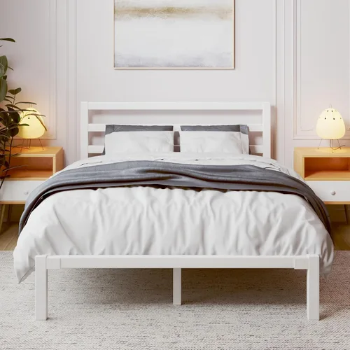 Miniatura 11 de LoVinson Base de cama tamaño King, base de cama de plataforma resistente con base de metal fuerte, almacenamiento debajo de la cama, base de Blanco
