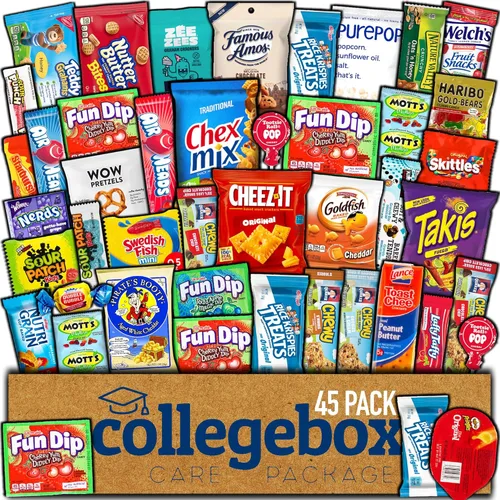 CollegeBox paquete clásico Snacks Care, con patatas fritas, galletas, dulces surtidos, paquete de combo para regalo y caja de variedades (30