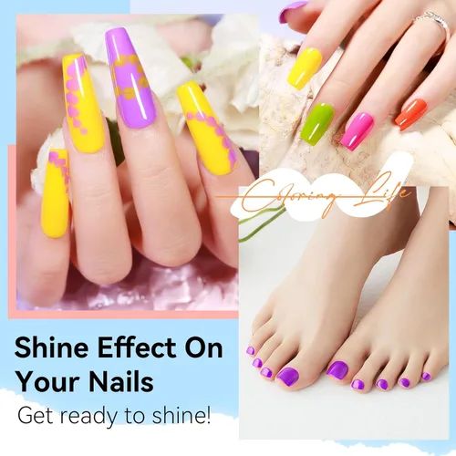 Miniatura 4 de MIZHSE Juego de esmaltes de uñas de secado rápido, esmalte de uñas de colores brillantes, esmalte de uñas regular sin gel, amarillo, verde, morado