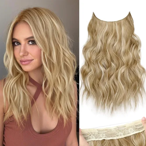 Miniatura 71 de KooKaStyle - Extensiones de cabello con hilo invisible, diadema transparente, ajustables, 4 clips fijadores, cabello largo y ondulado de 12