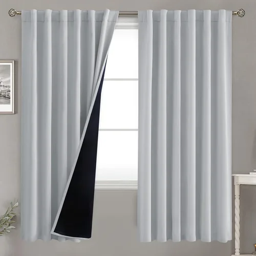Miniatura 55 de BGment Cortinas 100% opacas beige de 63 pulgadas de largo con forro aislante térmico, bolsillo para varilla y lengüeta trasera de doble capa