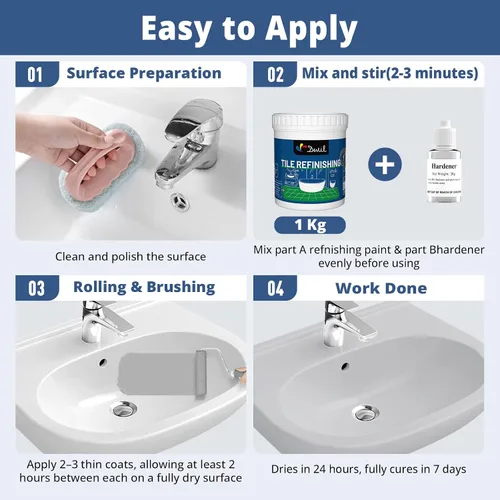 Miniatura 7 de DWIL Kit de pintura para bañera, bañera y azulejos con herramientas, pintura blanca para bañera a base de agua y bajo olor, fácil de usar para Blanco
