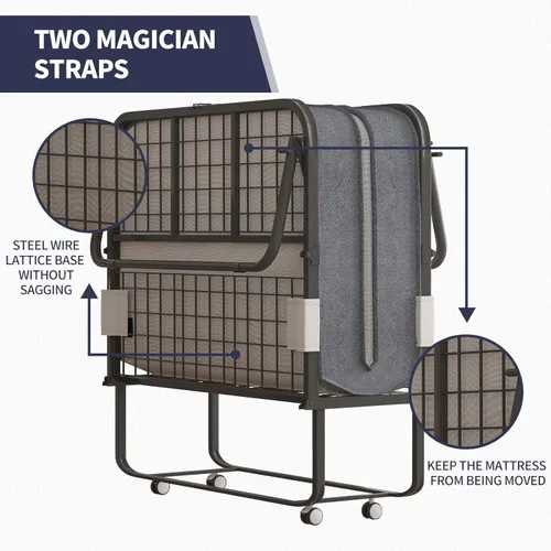 Miniatura 6 de ijuicy Cama plegable con colchón de 4 pulgadas, cama plegable de 75 x 38 pulgadas con 4 ruedas bloqueables y marco fuerte y resistente, cama