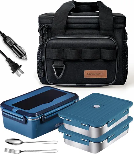 Miniatura 8 de Fiambrera Eléctrica Calentadora de Alimentos para Hombres Adultos, 3 en 1 Fiambreras con Calefacción para Coche Camión Trabajo Viaje con Bolsa