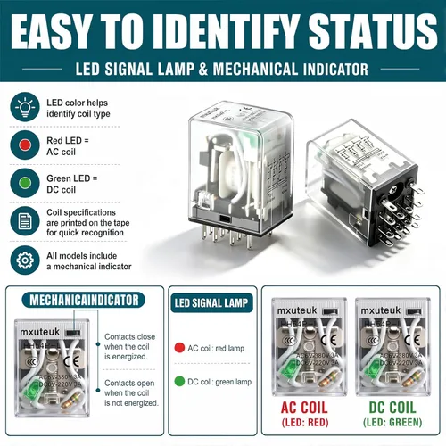 Miniatura 4 de mxuteuk 2 piezas HH54P DC 12V Bobina de 14 pines 3A 4PDT Relé de alimentación electromagnético con indicador LED, con base, con riel DIN de aluminio
