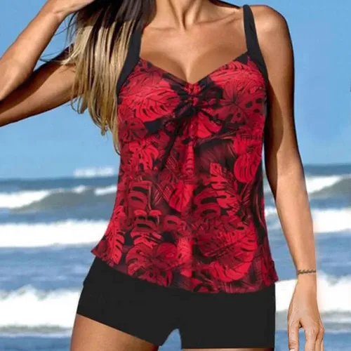 Miniatura 2 de Traje de baño tankini de talla grande para mujer, brasier acolchado push-up con relleno, conjunto de bikini para traje de baño, ropa de playa