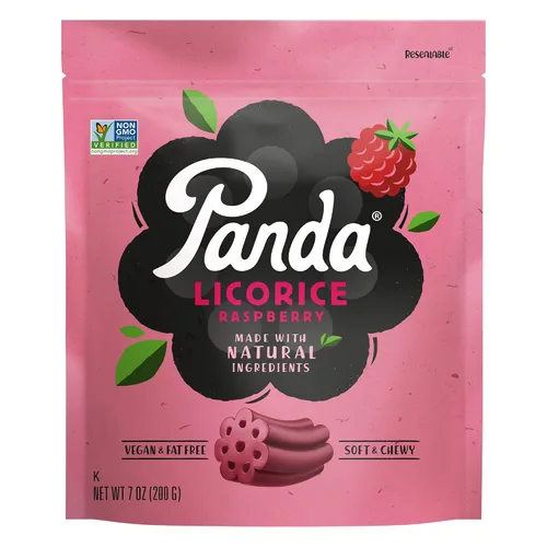 Miniatura 3 de Panda ® Regaliz de frambuesa suave natural Caramelo de regaliz hecho con colores y sabores naturales Proyecto verificado sin OMG Vegano y sin