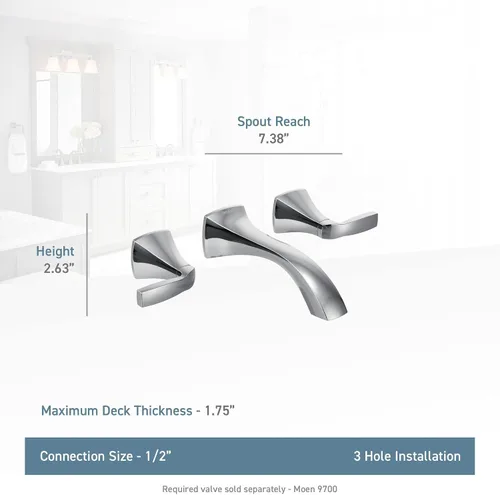Miniatura 4 de Moen Voss T6906BN - Kit de ajuste de grifo de baño de níquel cepillado con dos manijas para montaje en pared, requiere válvula, T6906