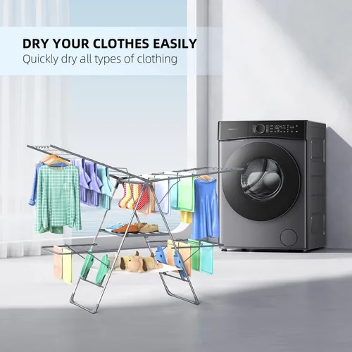 Miniatura 6 de Tendedero de Ropa Plegable de 2 Niveles para Secar Ropa, Tendedero de Acero Inoxidable Plegable para Interiores y Exteriores, con Alas de Altura