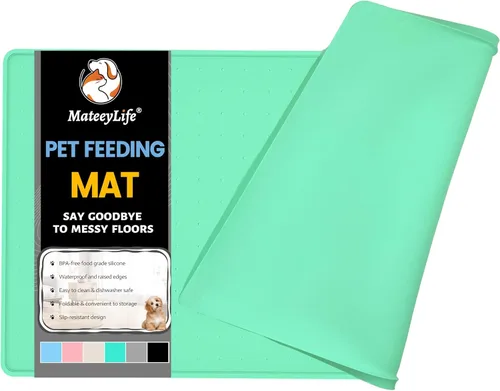 Miniatura 8 de MateeyLife Tapete de Silicona para Comida de Gatos y Perros para Pisos Impermeable, Tapetes Antideslizantes para Tazones de Perros para Comida y Rosa